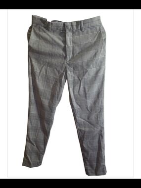 NWT H&M Slim Fit Plaid Ankle Pants Gray Black Glen Check W29